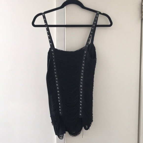 Sheri bodell silk and leather fringe top size xs - Picture 6 of 7